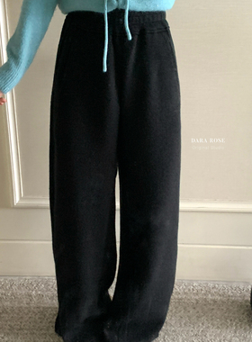 DARA ROSE-6年早春黑灰色显瘦直筒高腰宽松长裤松紧腰休闲裤M7705