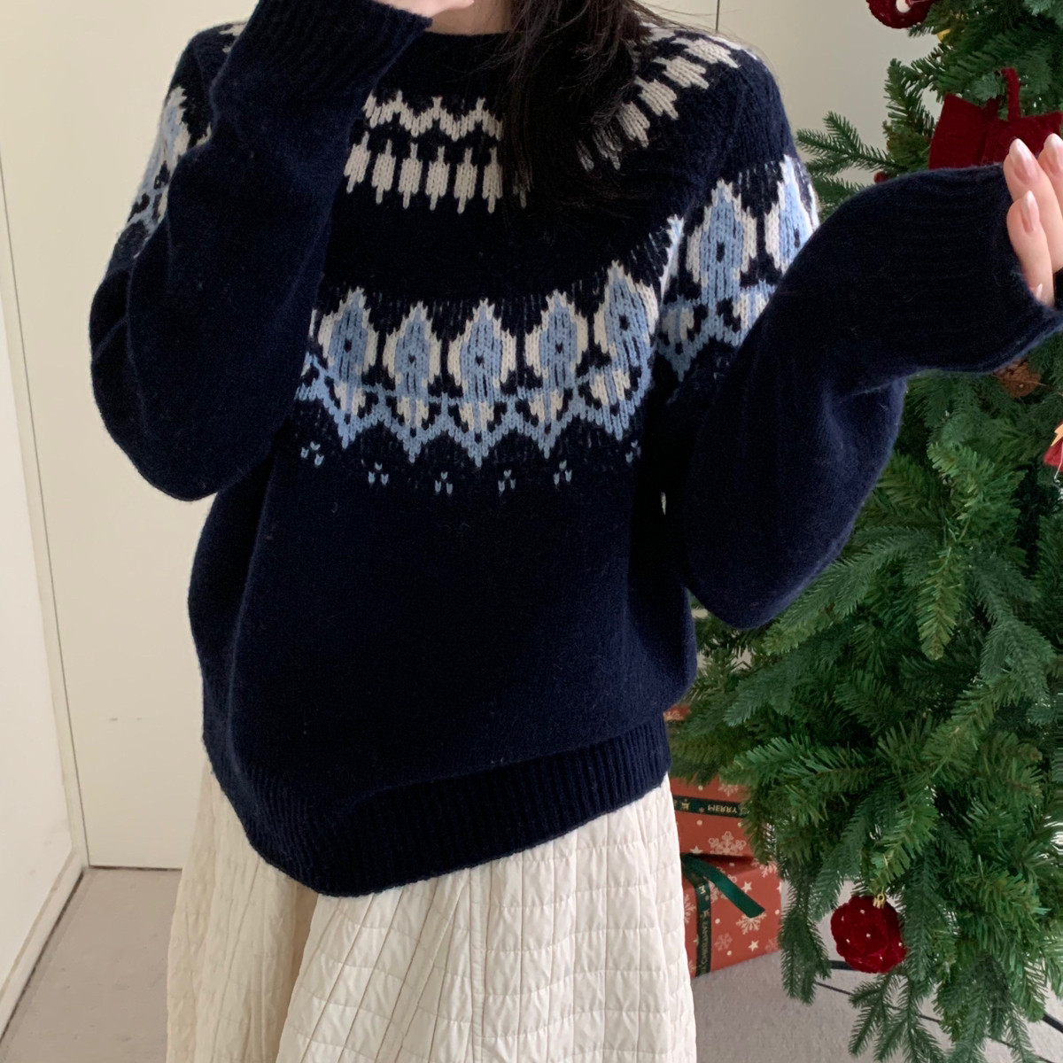 MUUTIS牧缇-潮流火苗圆领套头全羊毛保暖毛衣（含100绵羊毛）GXB5