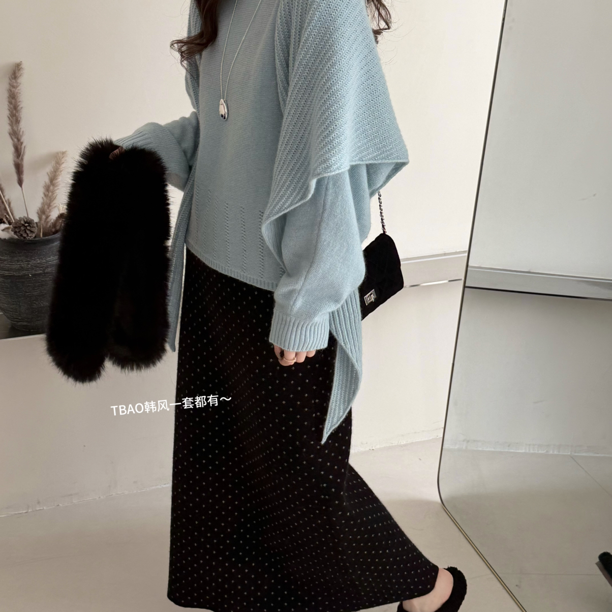 TB媞宝-懒风保暖毛衣(配披肩)（含3.2羊驼毛）(配同色系披肩)9087