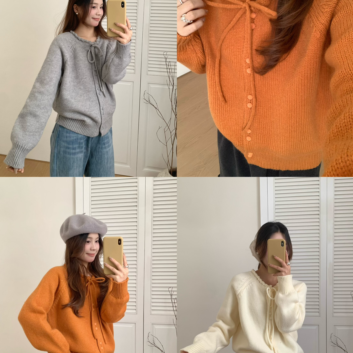 ING-慵懒风圆领系带针织开衫女冬新款宽松显瘦百搭保暖毛衣w8889