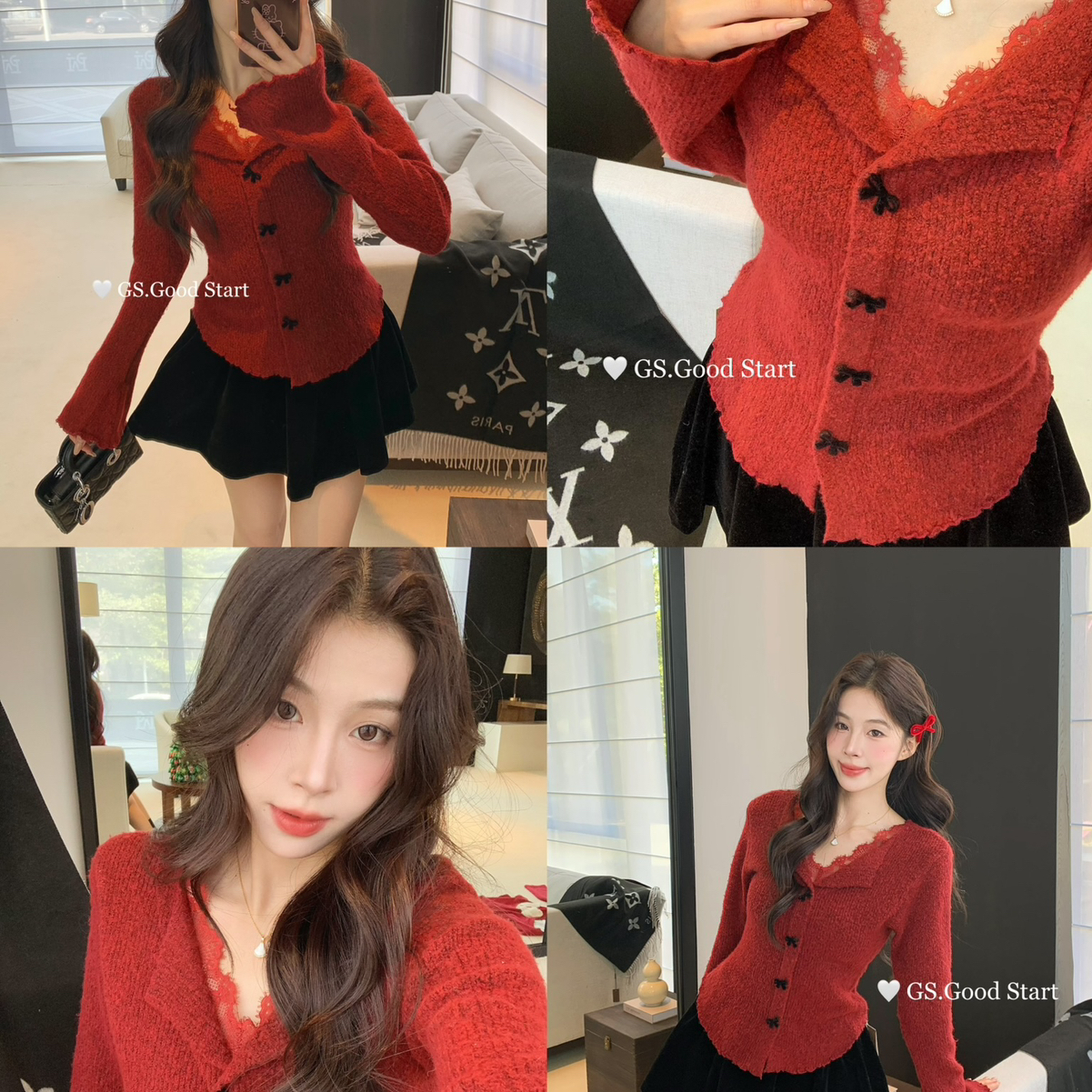 GS.GOOD START-感很显身材～秋冬气质纯欲蝴蝶结蕾丝针织小衫G776