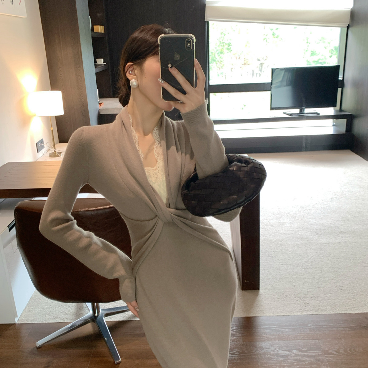 YOOMINI-结羊毛修身曲线长裙+背心2025冬套装（含6羊毛）Y11244-D