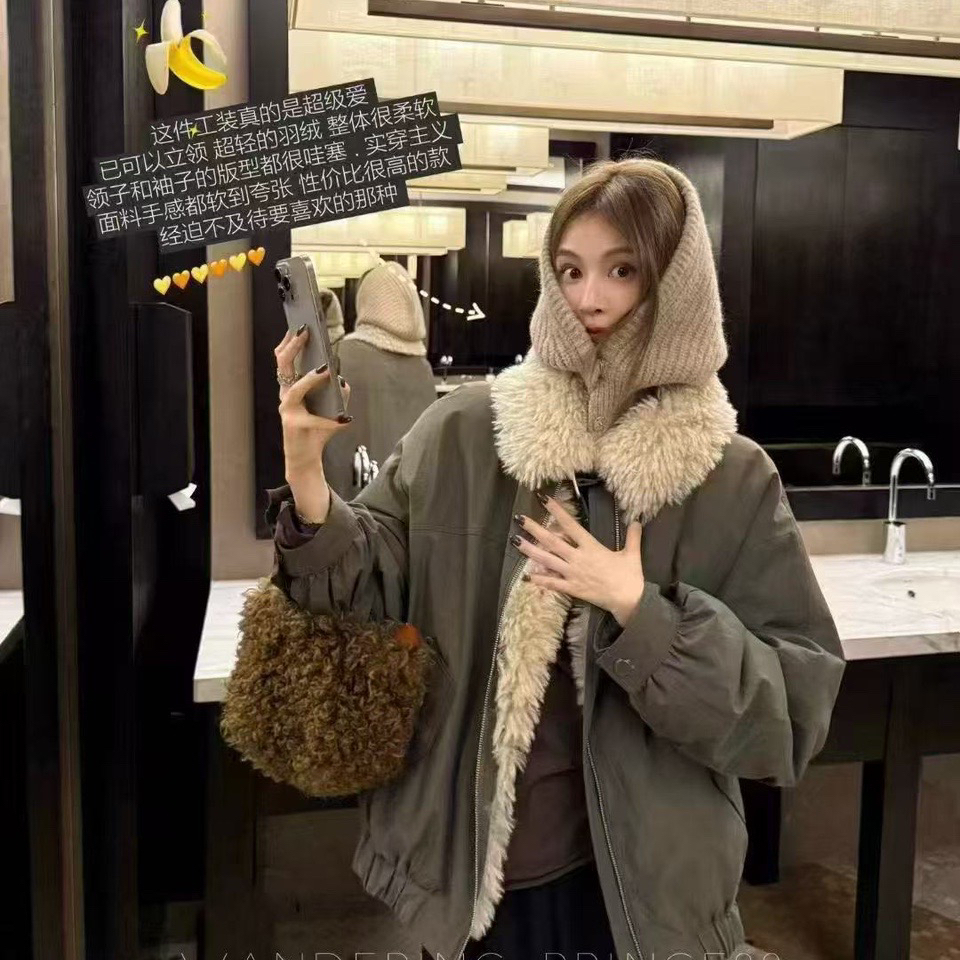 CXJ-冬上新羽绒白鸭绒大毛领军绿色加厚保暖羽绒服外套9898