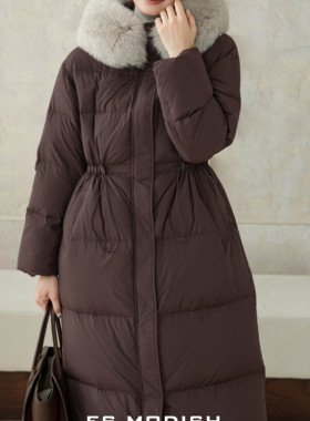 ES MODISH-腰连帽暗门襟保暖羽绒服外套(配可拆卸狐狸毛领)JK4248