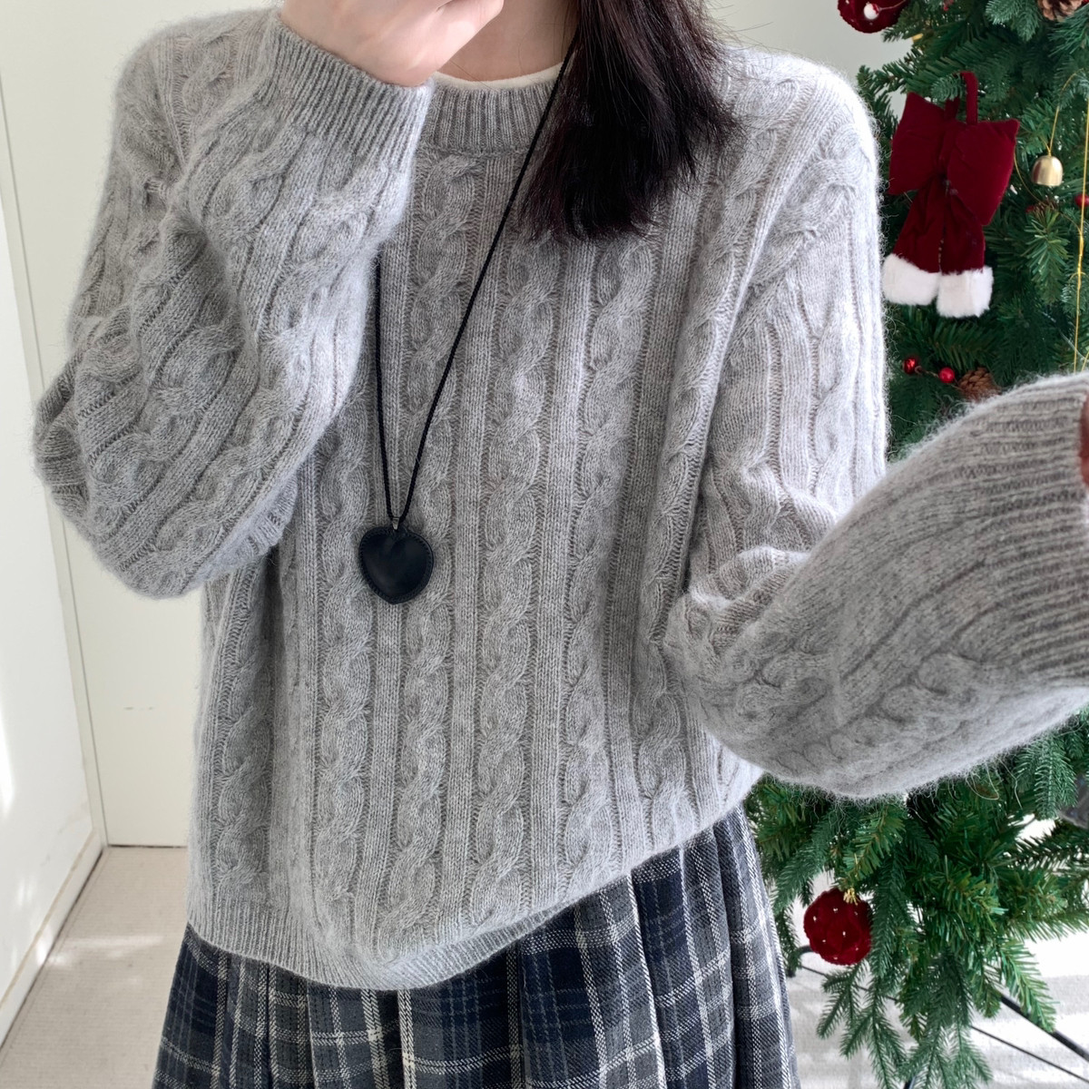 MUUTIS牧缇-圆领螺纹麻花阿拉善骆驼保暖毛衣（含46.6绵羊毛）XJ1