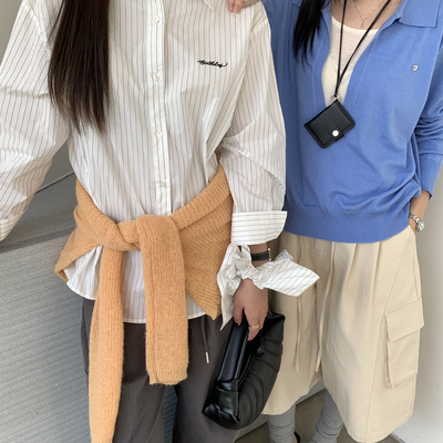 THIRTEEN 拾叁-26年早春小刺绣条纹长袖衬衫(配头花)Q06