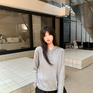 S·DESIGN设计感-百搭蕾丝蜜熊帽衫套头针织衫（含20浣熊毛）SD12