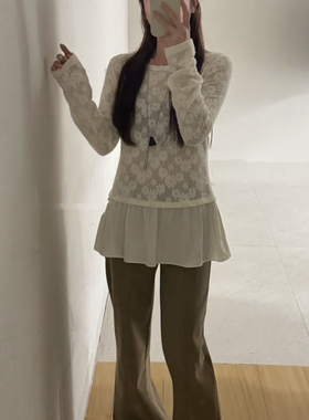 Hand made-欲气质修身显瘦蕾丝拼接荷叶边打底蕾丝衫9.NIAN-N9709