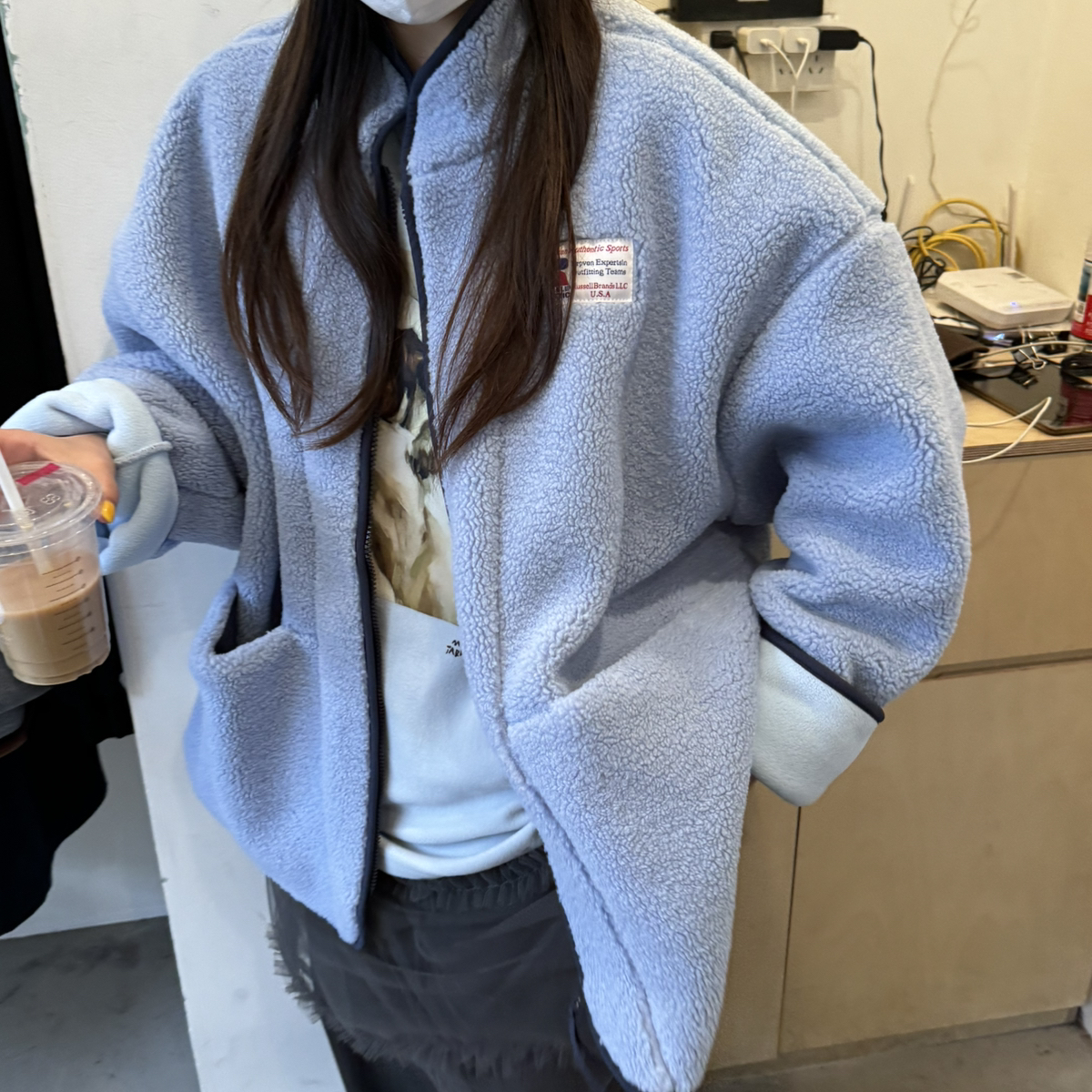 SANBARA-摇粒绒立领外套带韩标氛围感立领加厚保暖短外套L99529