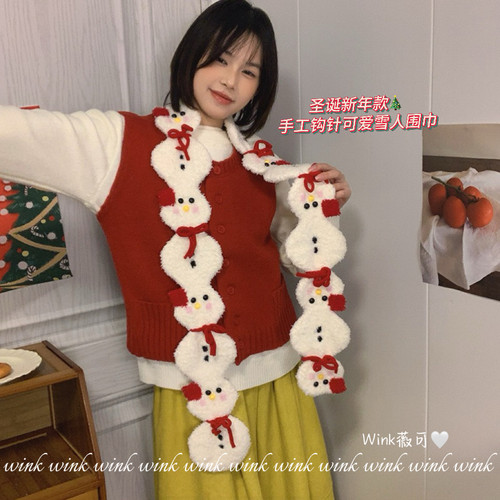 Wink薇可-可爱蝴蝶结雪人小围巾女冬季百搭保暖围脖围巾NK-wj-696