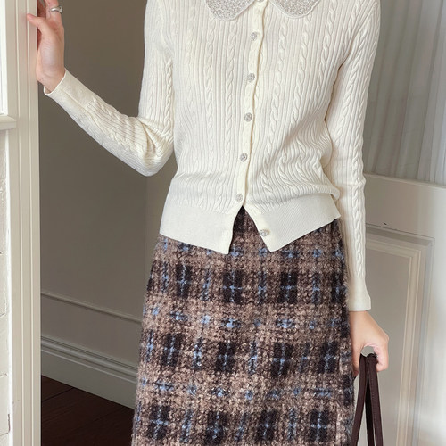 歌铭/APXIVI-春上新复古高腰格纹毛呢半身裙N0006D