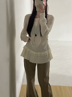 Hand made-早春时髦精叠穿丝绒打底重工花边下摆小衫9.NIAN-N9712