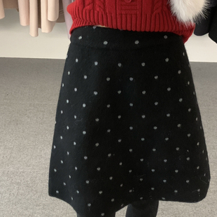 noodle面条家-春新款百搭波点小个子a字裙半身裙(含10羊毛)N105