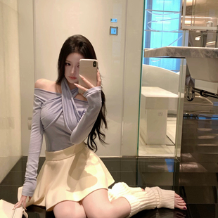 Simida斯密达-26年早春设计感挂脖一字肩假两件上衣长袖T恤M3121#