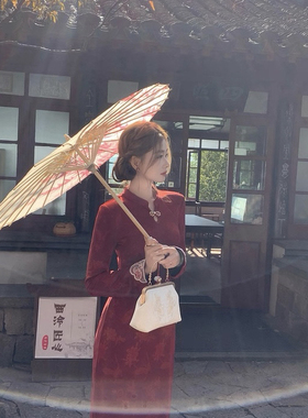 KIKI STUDIO-过节国风大红色旗袍长裙连衣裙31982