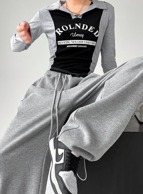 Wink薇可-宽松垂坠感阔腿直筒弯刀新款黑色休闲裤休闲裤JRZ-H289