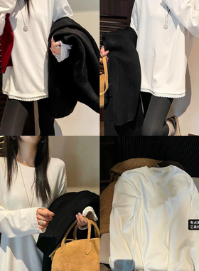 杭楚-款时尚圆领袖口花边长袖T恤女休闲宽松打底打底衫YS1-80196