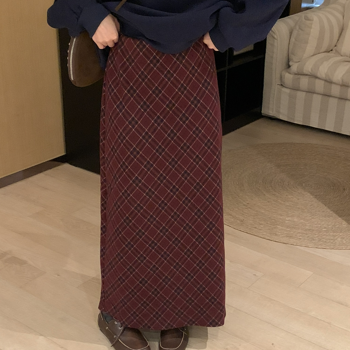 B加-冬上新韩系圣诞氛围感绒面菱格销售半身裙25-6175-2