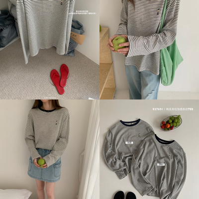 想象SAILORMOON -26年早春刺绣条纹百搭宽松休闲长袖T恤52769