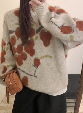 Houli·厚厘-意拉毛加厚毛巾绣宽松毛衣针织衫（含95绵羊毛）BYY9