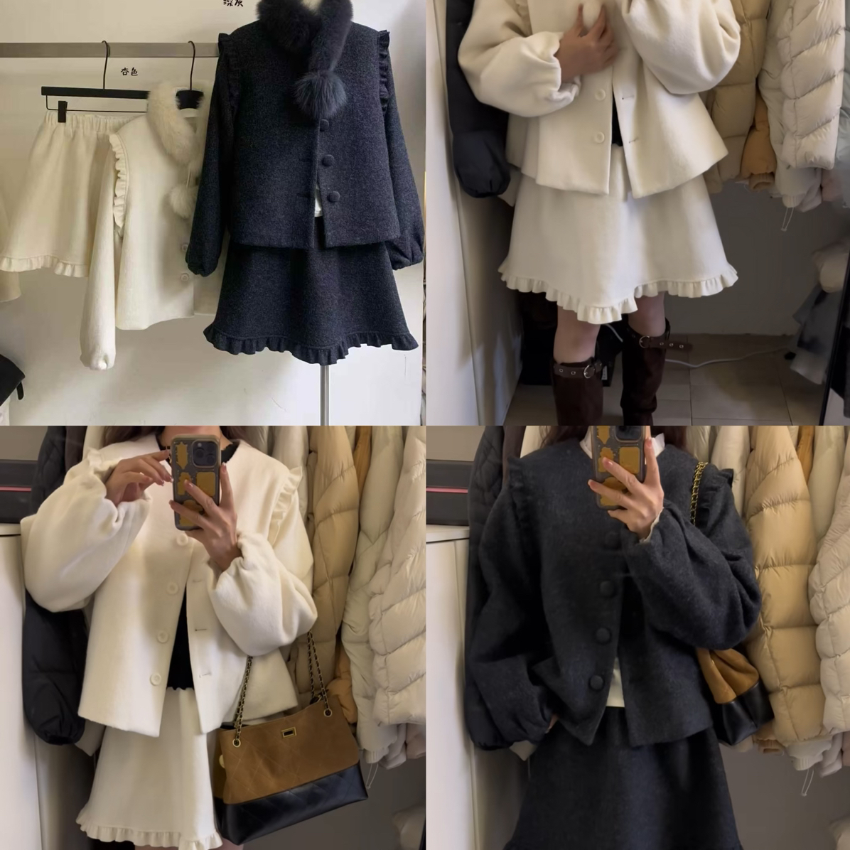 ZOE佐伊-耳边百搭甜美短外套+松紧腰半身裙套装(不配围脖)HB0956