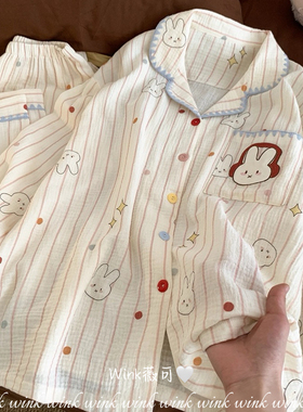 Wink薇可-婴儿纱布宽松休闲风长袖+长裤家居服睡衣套装PJ-JXM6234