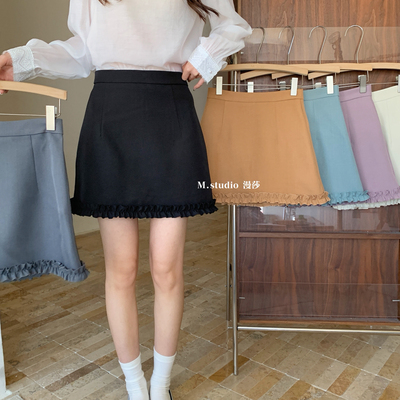 MSTUDIO漫莎-款必入百搭甜美木耳边气质韩系温柔短裙半身裙t7867