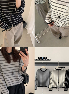 秋大大QDD-26年早春冰麻黑白色条纹针织超级好看百搭针织衫69113