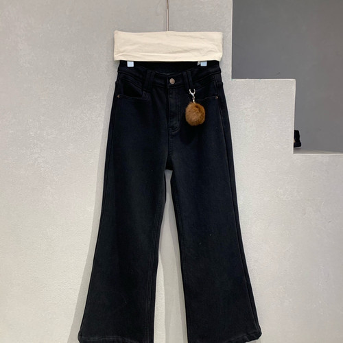 NOVA-设计感时尚显瘦加绒百搭牛仔裤(配挂件)91212黑色