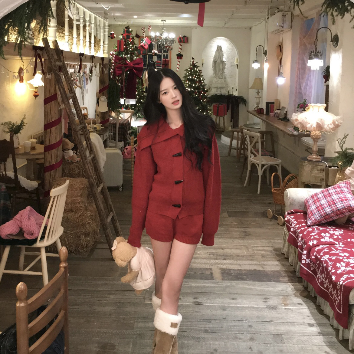 ARE STUDIO-级感牛角扣针织开衫毛衣+显瘦休闲短裤两件套装17226