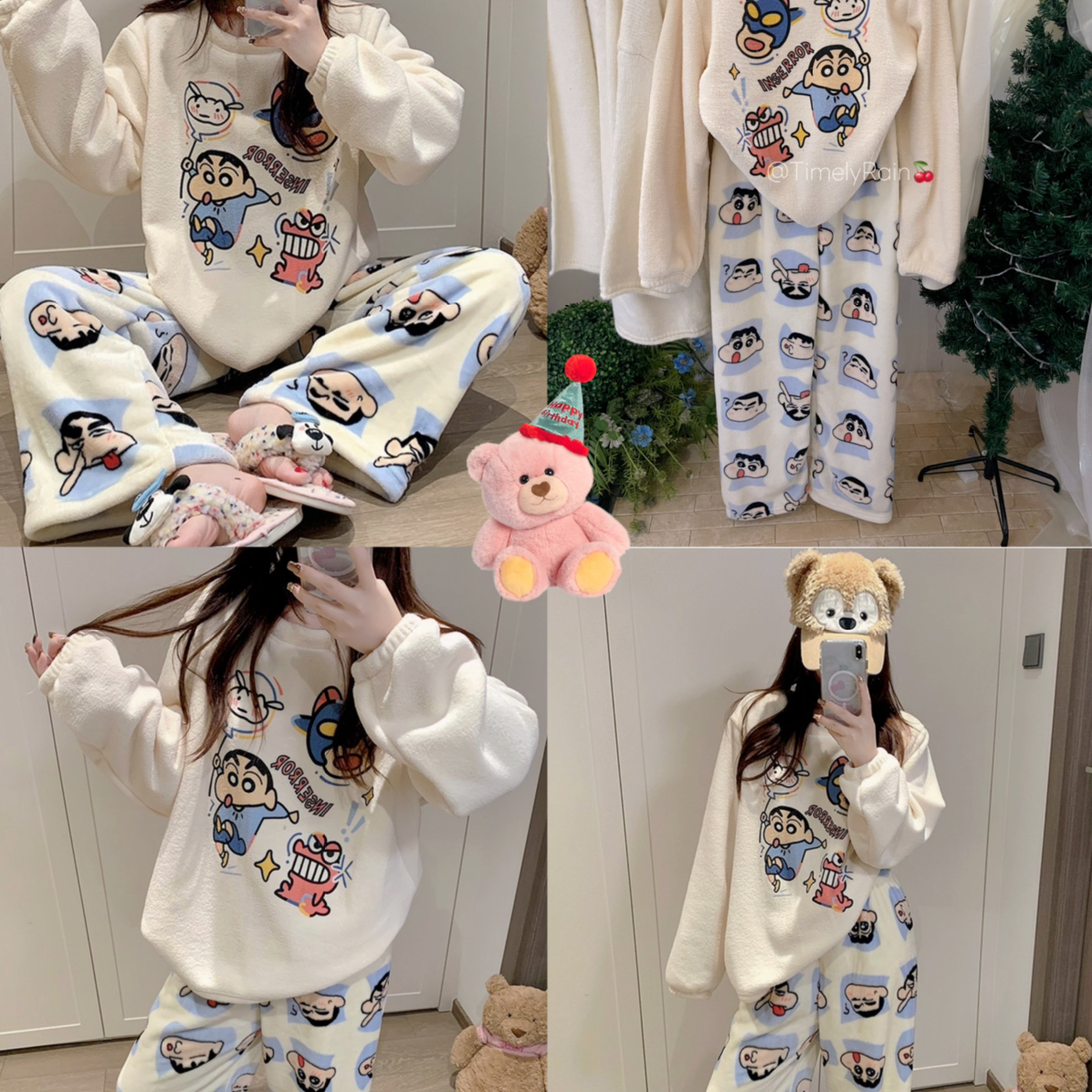 TimelyRain  及时雨-笔小新法拉绒睡衣+睡裤家居服睡衣套装P-5086