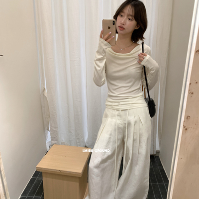 IMISS-标大爆款～订货会接了好多订单显瘦后绑带荡领长袖T恤R7089