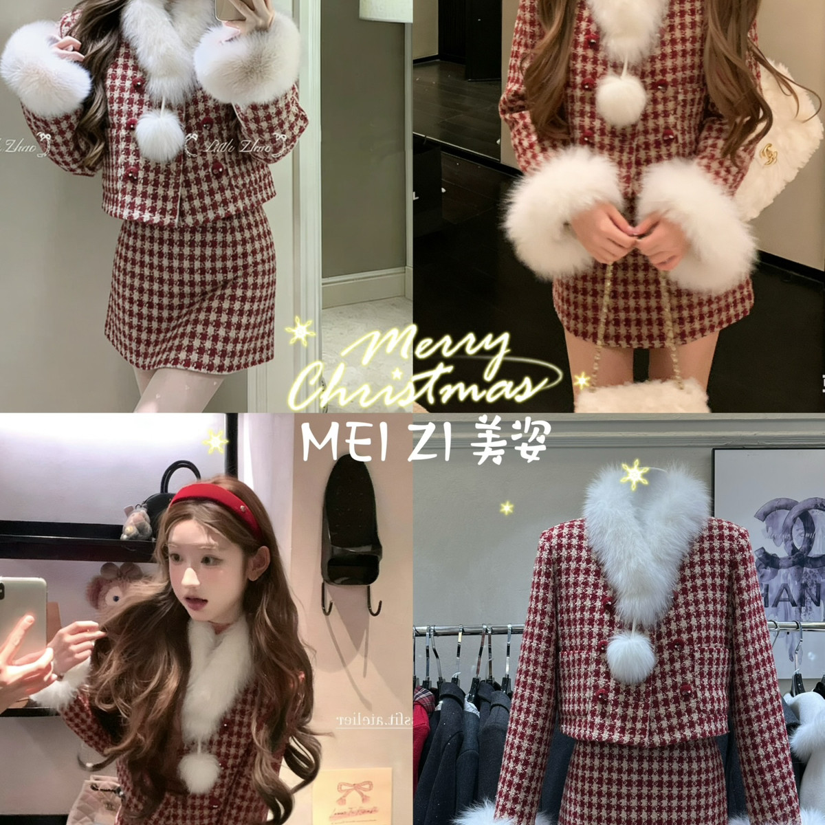 MEI ZI 美姿-套羽绒服+半身裙套装(配可拆卸真狐狸毛袖毛领)13135