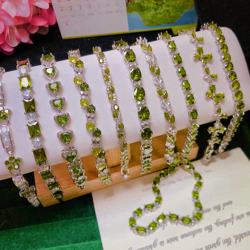 油画色橄榄绿锆石水晶手链叠戴两戴轻奢显白颈链可拆卸项链爆闪潮,饰品/流行首饰/时尚饰品新,手链,淘宝优惠券,粉丝福利购,淘宝优惠卷