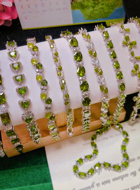 油画色橄榄绿锆石水晶手链叠戴两戴轻奢显白颈链可拆卸项链爆闪潮