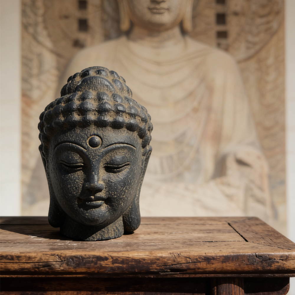 仿古国风佛首摆件艺术手工佛头茶室玄关办公室禅意工艺品