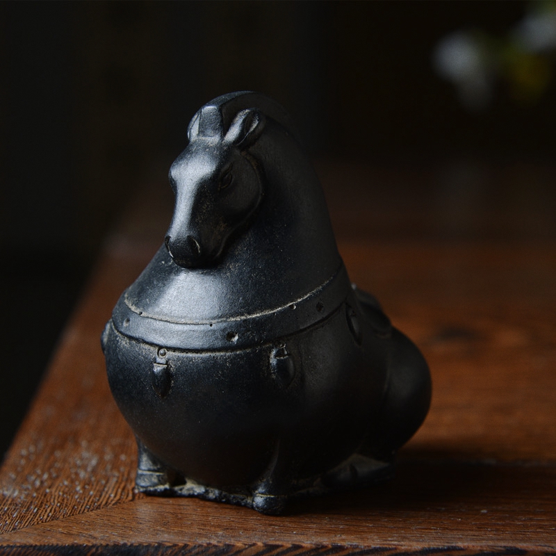 仿古仿石中国风复古创意禅意中式案头小唐马摆件茶室茶宠