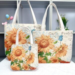 新款帆布包双面金丝提花绣单肩包百搭田园风女士时尚大容量收纳包