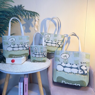 新款帆布包双面金丝提花绣单肩包可爱学生补习包便携大容量妈咪包