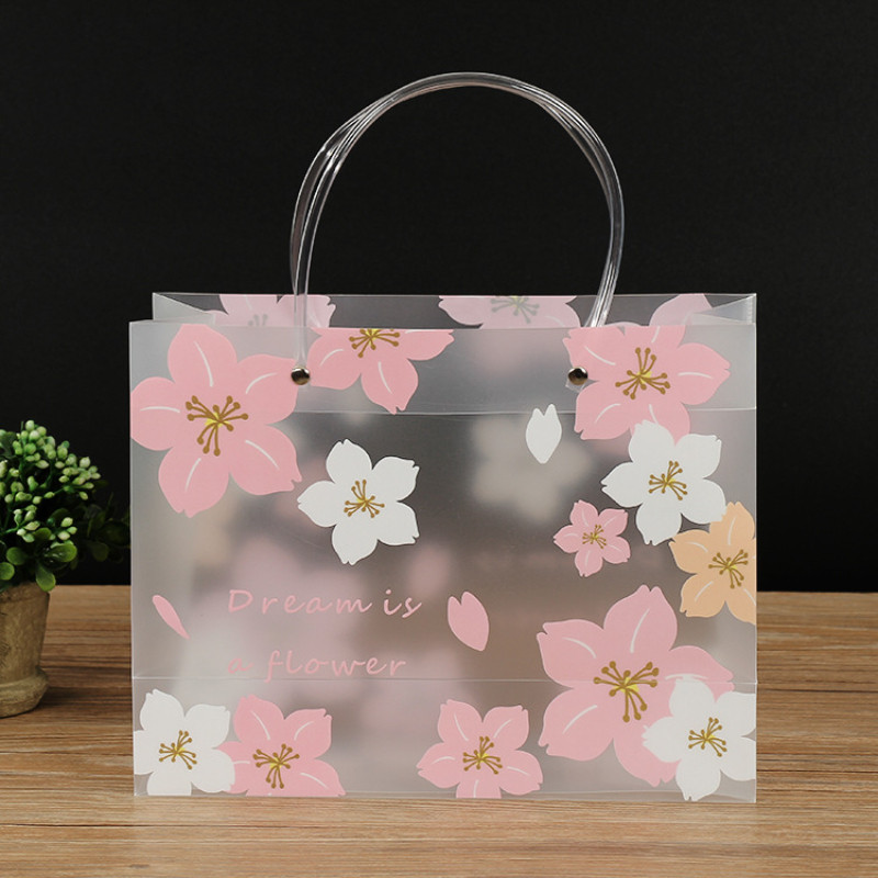磨砂塑料手提樱花礼品袋生日母亲节高级感包装袋