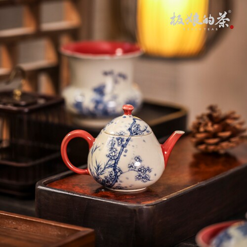 景德镇高温瓷 焱谷雨香斋宫墙红竹子梅花壶115ml茶壶茶具中式家用