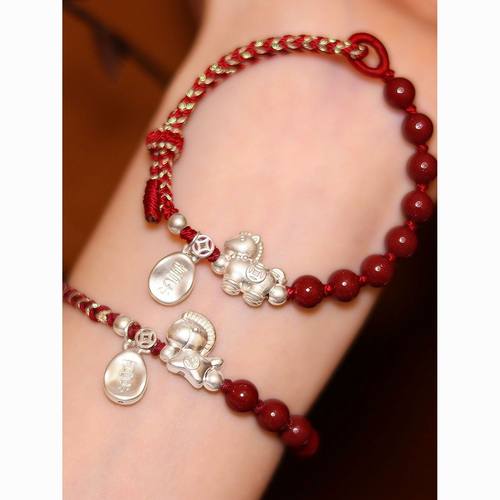 天然朱砂纯银手串2026马年本命年红绳编织手链生肖马女款情侣礼物