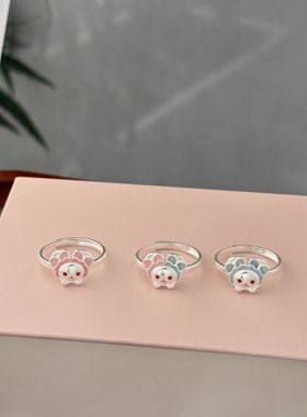 足银999.9纯银兔熊戒指女可爱卡通小众设计感食指戒子送闺蜜礼物