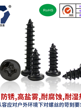 PA2x4→2x14黑色防锈圆头自攻304不锈钢高盐雾耐腐蚀达克罗GB845