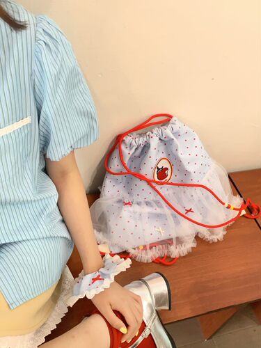 奈里nicein独立设计 逃跑苹果 少女蕾丝双肩包袋百搭学生抽绳包包