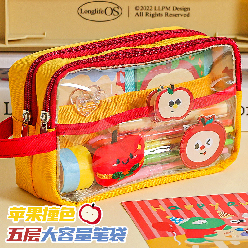 执笔阁手提拼色前透高颜值大容量痛包笔袋日系ins简约初中文具袋