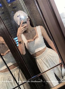 MISS WU性感风ins双层方领吊带背心女内搭外穿白色短款打底上衣