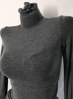 当天发 MISS WU 微透碳灰色 高领修身长袖打底衫INS网红款