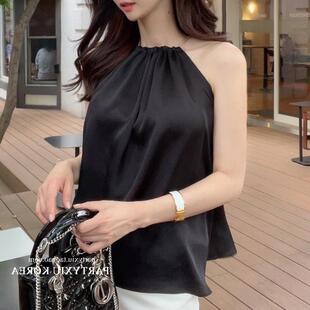 MISS WU 仙气飘飘~法式醋溜面料挂脖链条飘逸无袖衬衫156