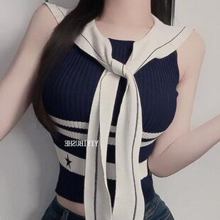 洋气海军领针织无袖 时尚 上衣夏bm LL282超好看减龄 自制